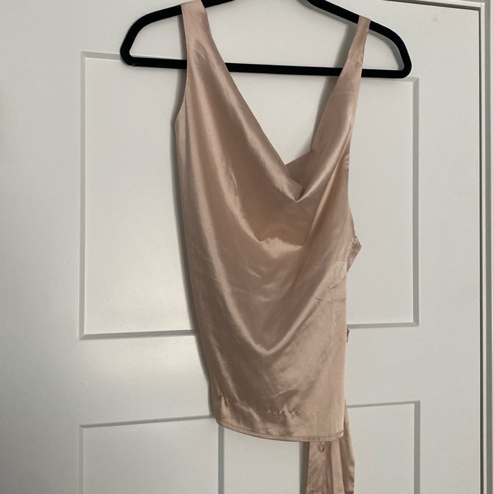 Cowneck backless satin top